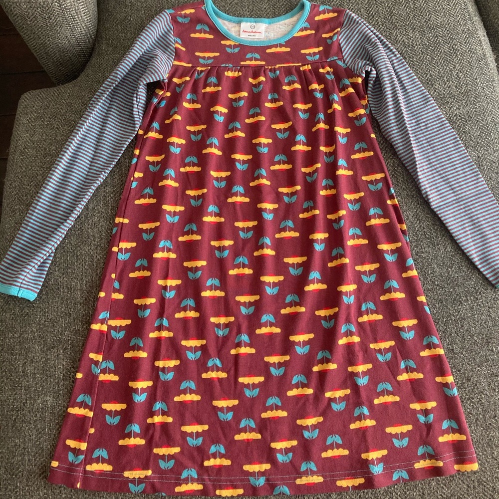 Hanna Andersson Burgundy floral striped dress